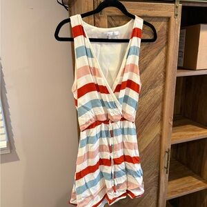Striped V-Neck Sleeveless Mini Dress in Red, Blue & Pink